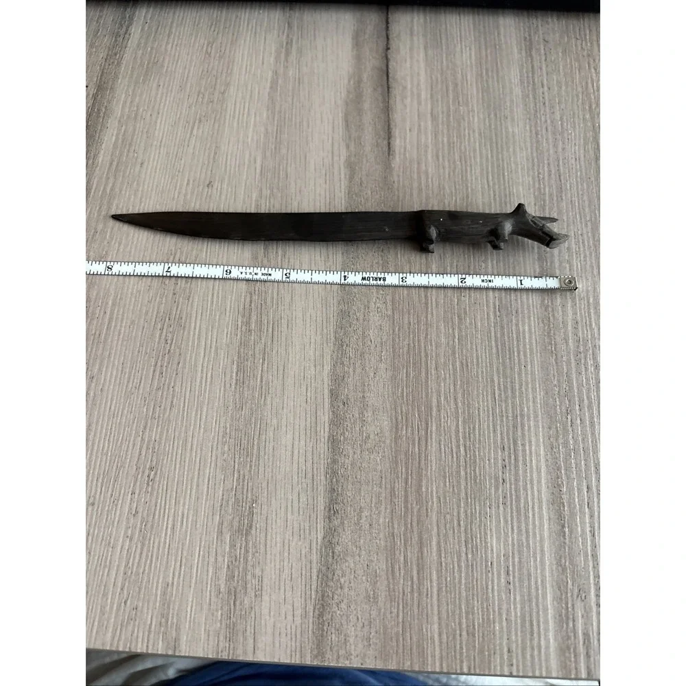 Vintage Hand Carved African Ebony‎ Wood Rhinoceros Figure Letter Opener 8